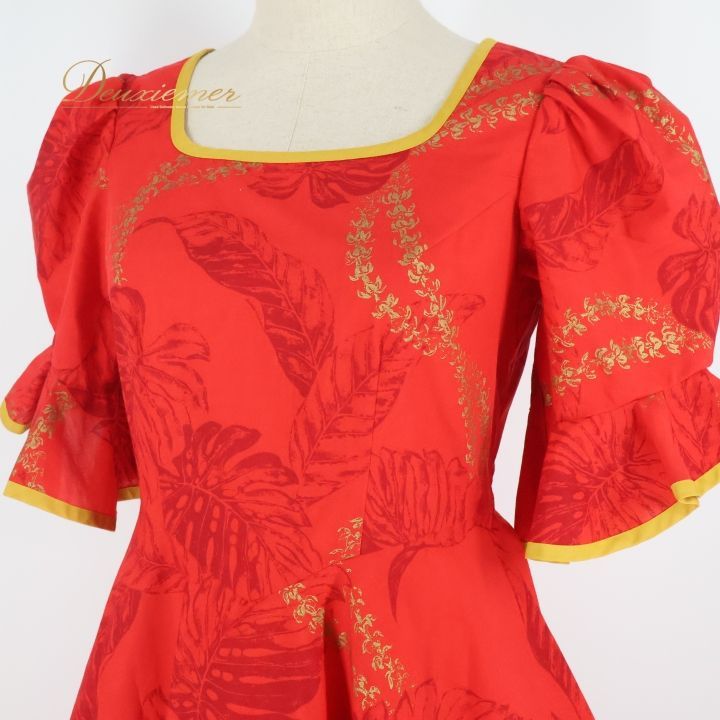 フラダンス 衣装 ワンピース ドレス レッド系 アロハスタンダード 日本