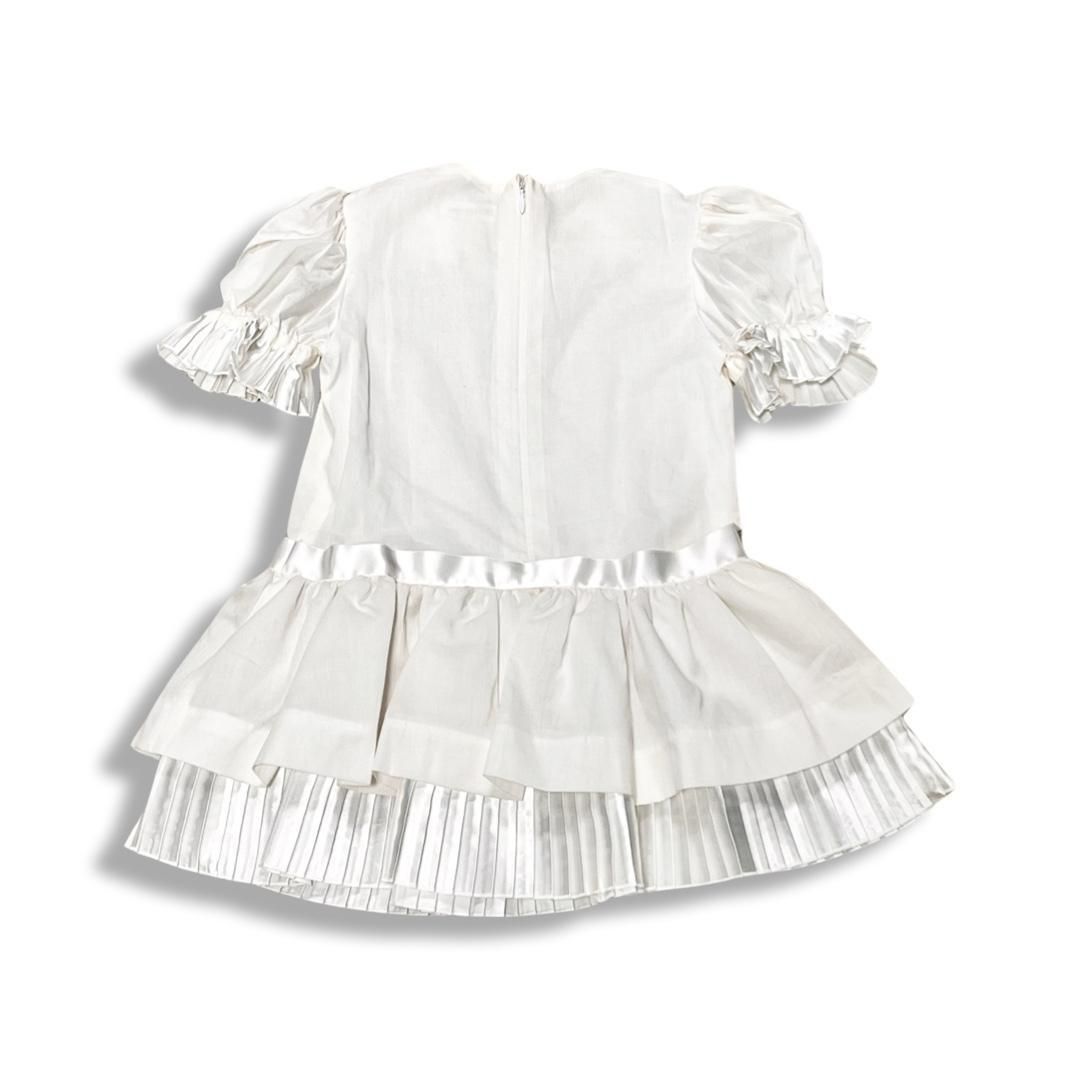 Dior junior ディオール キッズ フラワーモチーフ サテン プリーツ スカート ワンピース ドレス ホワイト size 100 A