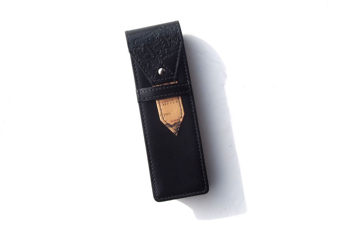 オロビアンコ 2本差しレザーペンケース マッパシリーズ ブラック