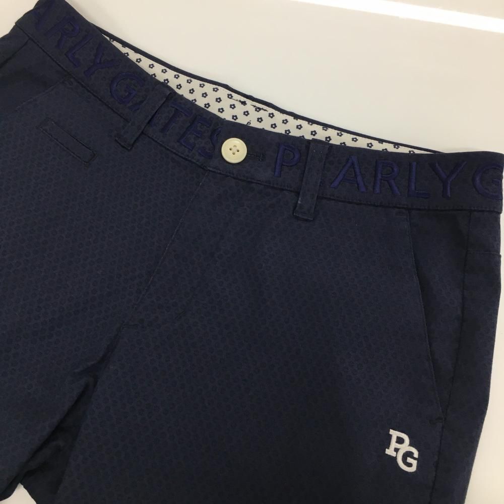 超美品】パーリーゲイツ パンツ ネイビー 地模様 ウエストロゴ