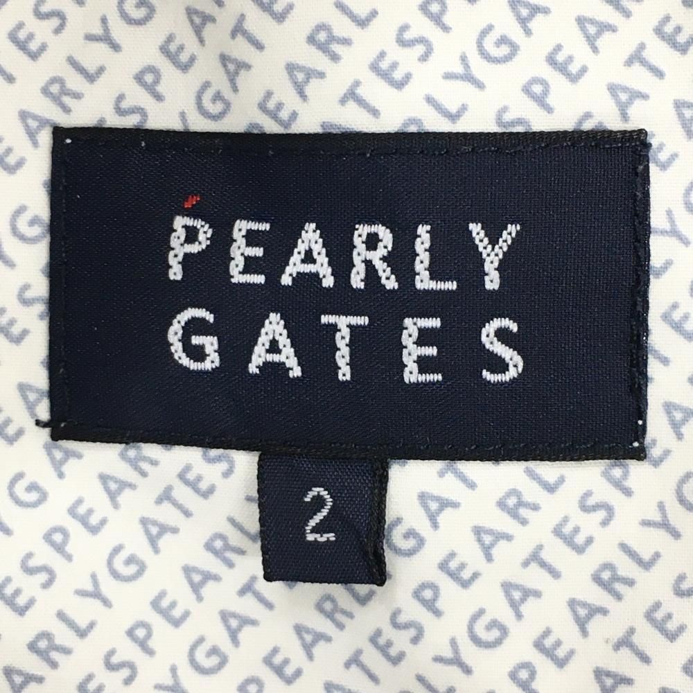 美品】パーリーゲイツ パンツ 白×ネイビー ロゴ総柄 ウエスト調節紐付