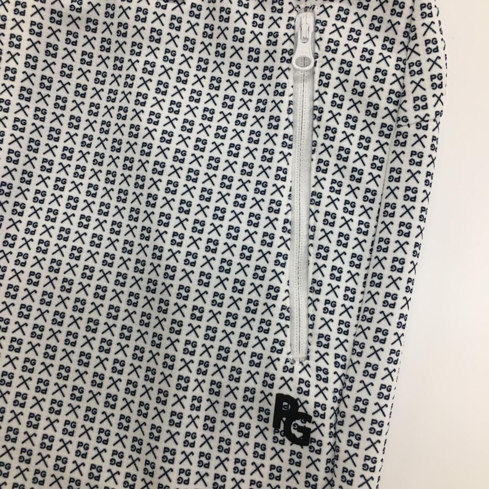 美品】パーリーゲイツ パンツ 白×ネイビー ロゴ総柄 ウエスト調節紐付