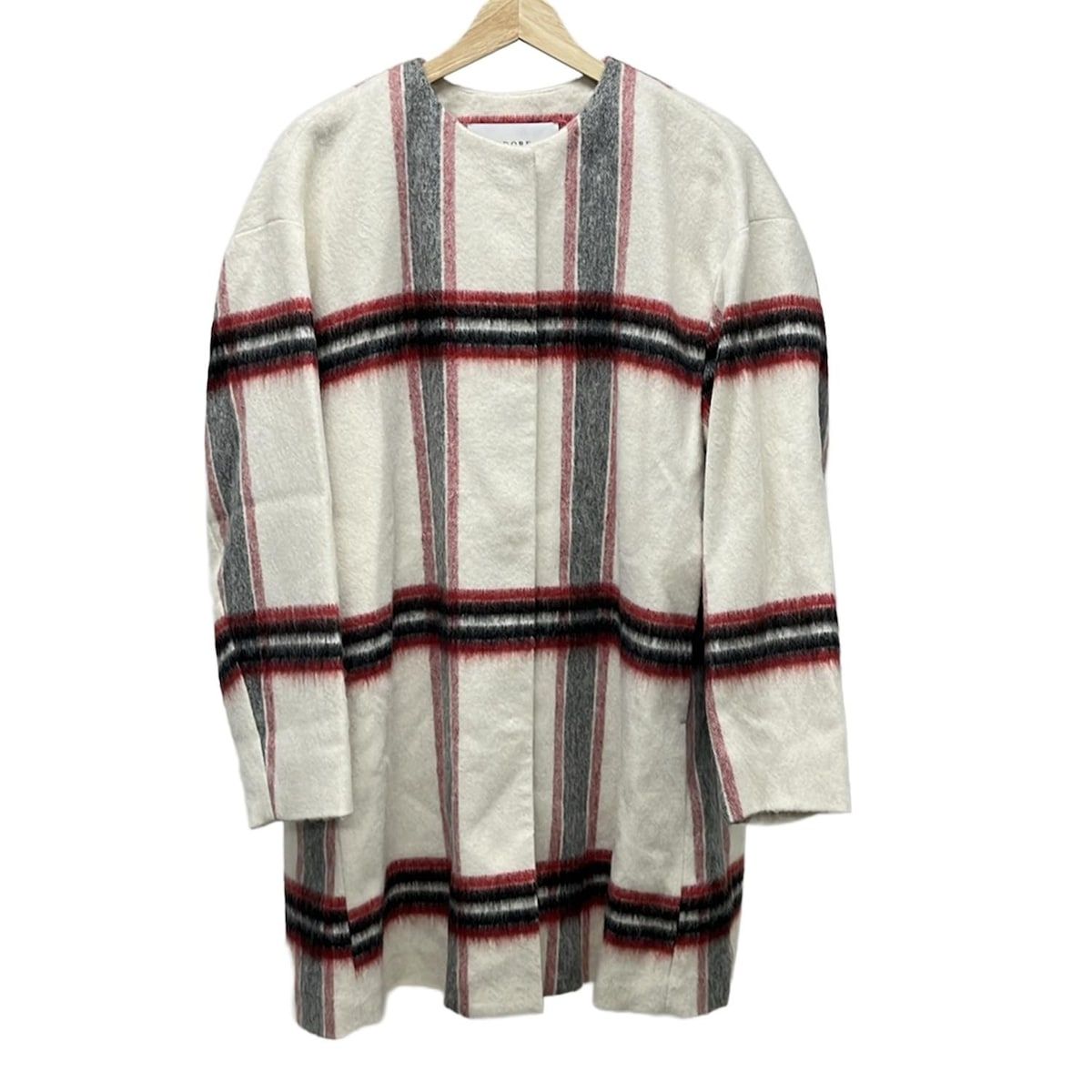ADORE アドーア コート サイズ38 M レディース - 白×黒×レッド 長袖 チェック柄 ノー 秋 冬