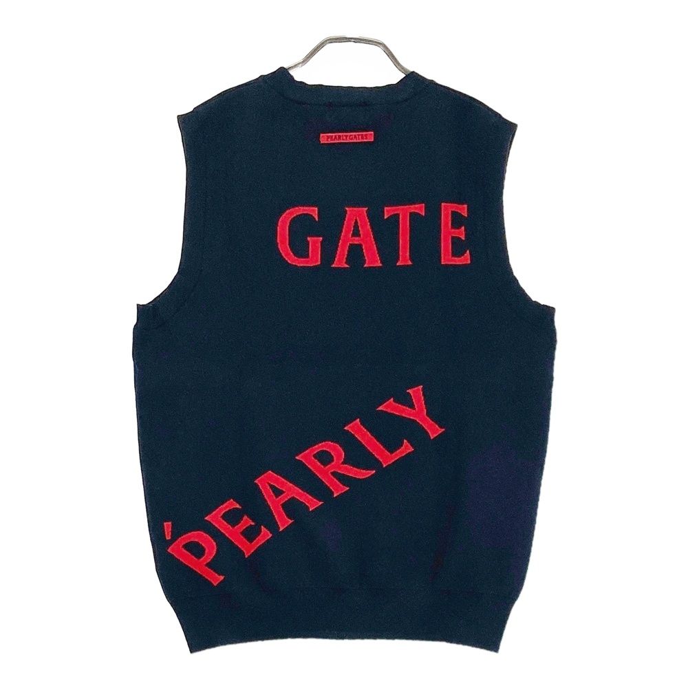 サイズ 5 PEARLY GATES パーリーゲイツ ニットベスト メゾンロゴ ネイビー系 ゴルフウェア メンズ ストスト