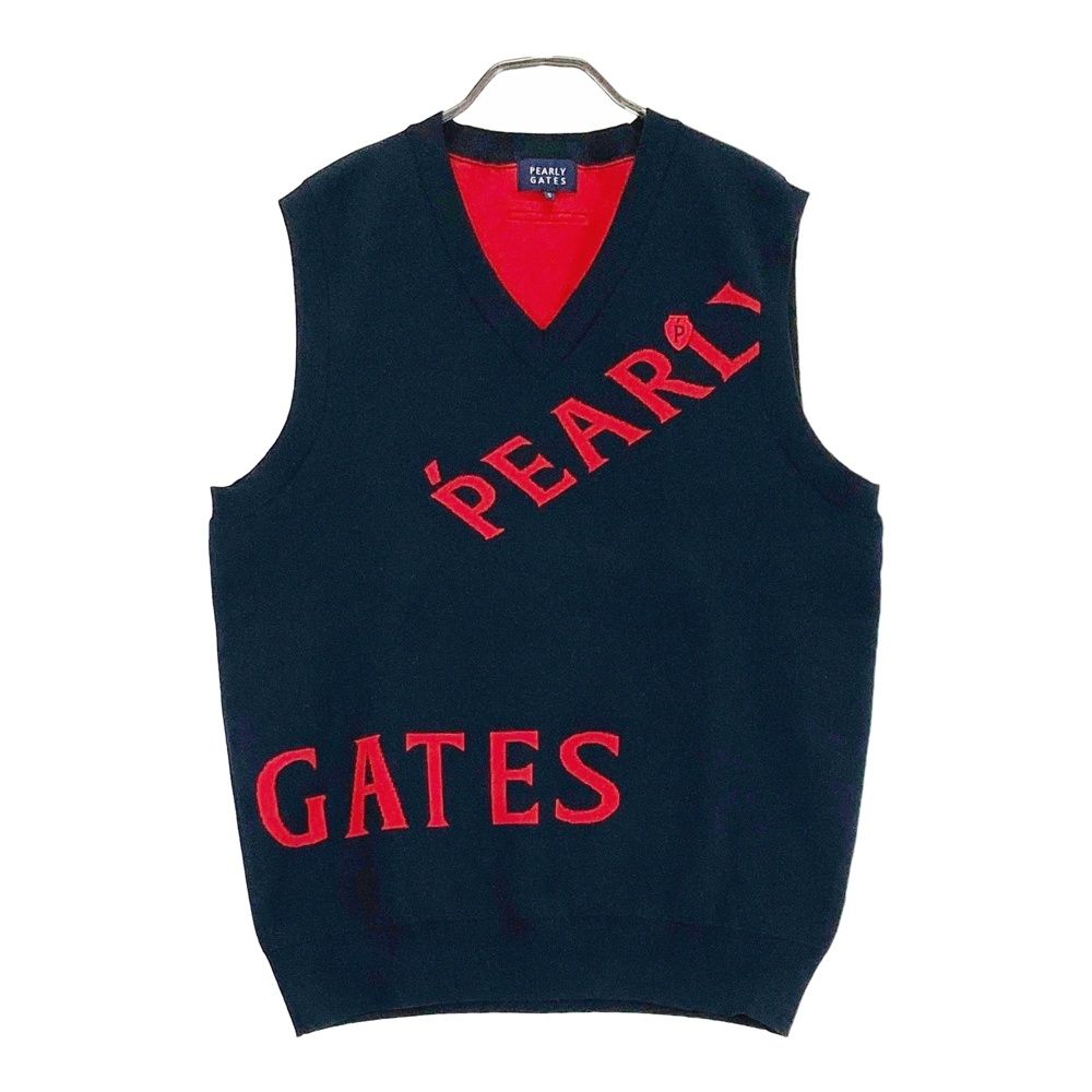 サイズ 5 PEARLY GATES パーリーゲイツ ニットベスト メゾンロゴ ネイビー系 ゴルフウェア メンズ ストスト