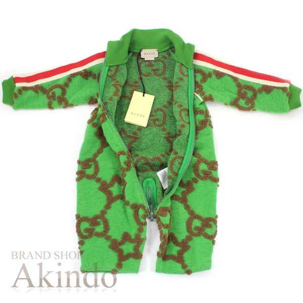  GUCCI グッチ GGワンピース ベビーウェア ベビー服 表記 9 12 73 52 グリーン ロンパース カバーオール ベビー服(~95cm)