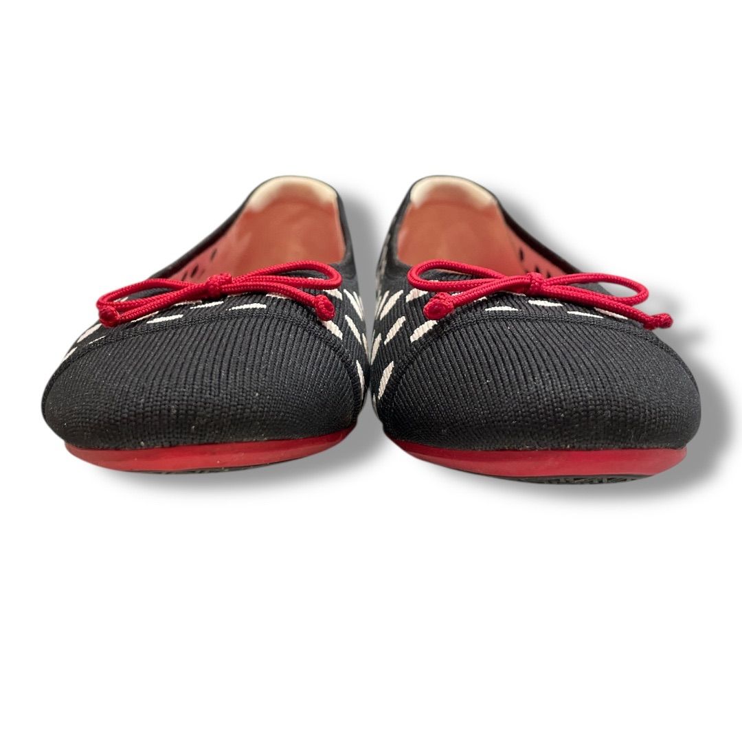 VIVAIA ビバイア Tianaアーモンドトゥフラットシューズ リボン ニット素材 軽量 コンフォート お洗濯 ブラックドット柄 39 24.5 cm〜25 cm レディース 通年 ゴーゴー古着セントラルパー No.1566