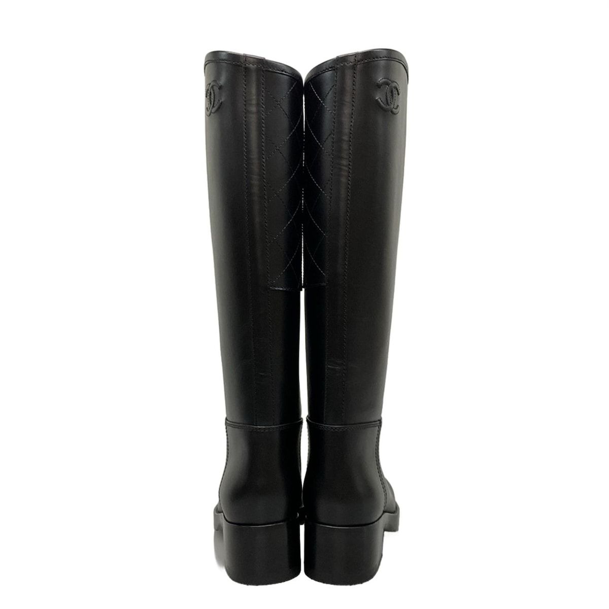 CHANEL 黒 ロングブーツ ロゴ刻印 ウルトラステッチ 38サイズ CHANEL 黒 ロングブーツ ロゴ刻印 ウルトラステッチ 38サイズ CHANEL