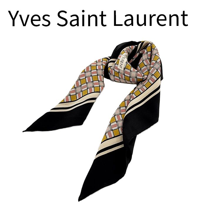 Yves Saint Laurent イヴサンローラン スカーフ シルク ネイビー系