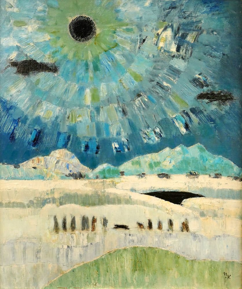 国松 登「病める太陽 えぞ地」油絵・F8号 国画会会員 全道展創立会員