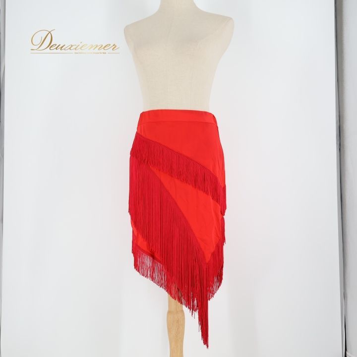 No.4679 美品 L DANCEチャコット 赤スカート★社交ダンス 社交ダンス 衣装 スカート レッド系 チャコット Chacott 赤 フリンジ