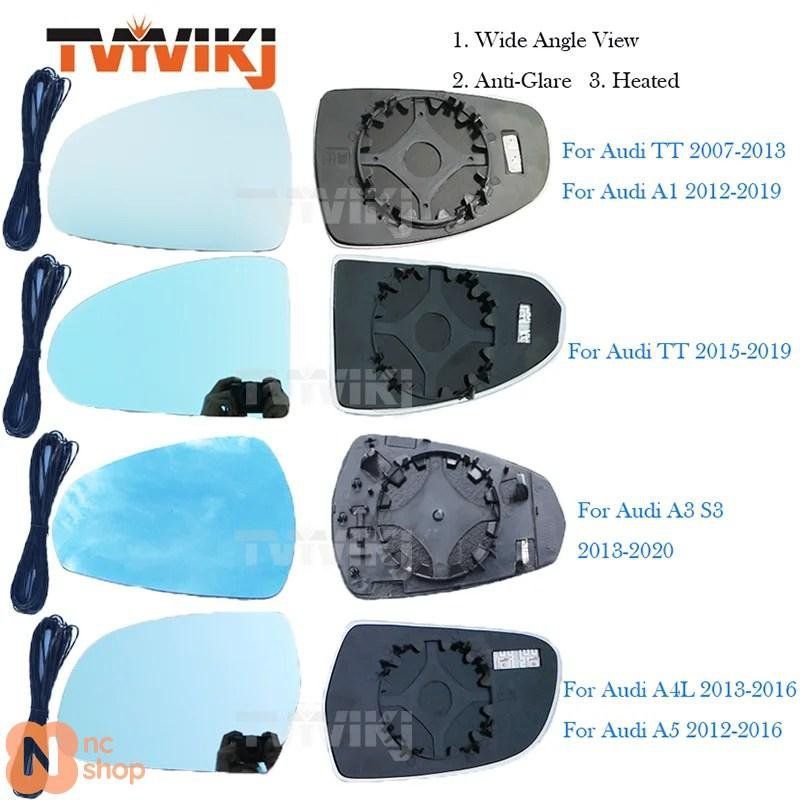 1ペアサイドリアビューミラーブルーガラスレンズアウディA 3 A 1 S TT 2010 2020年 広角ビューアンチグ ドアミラー