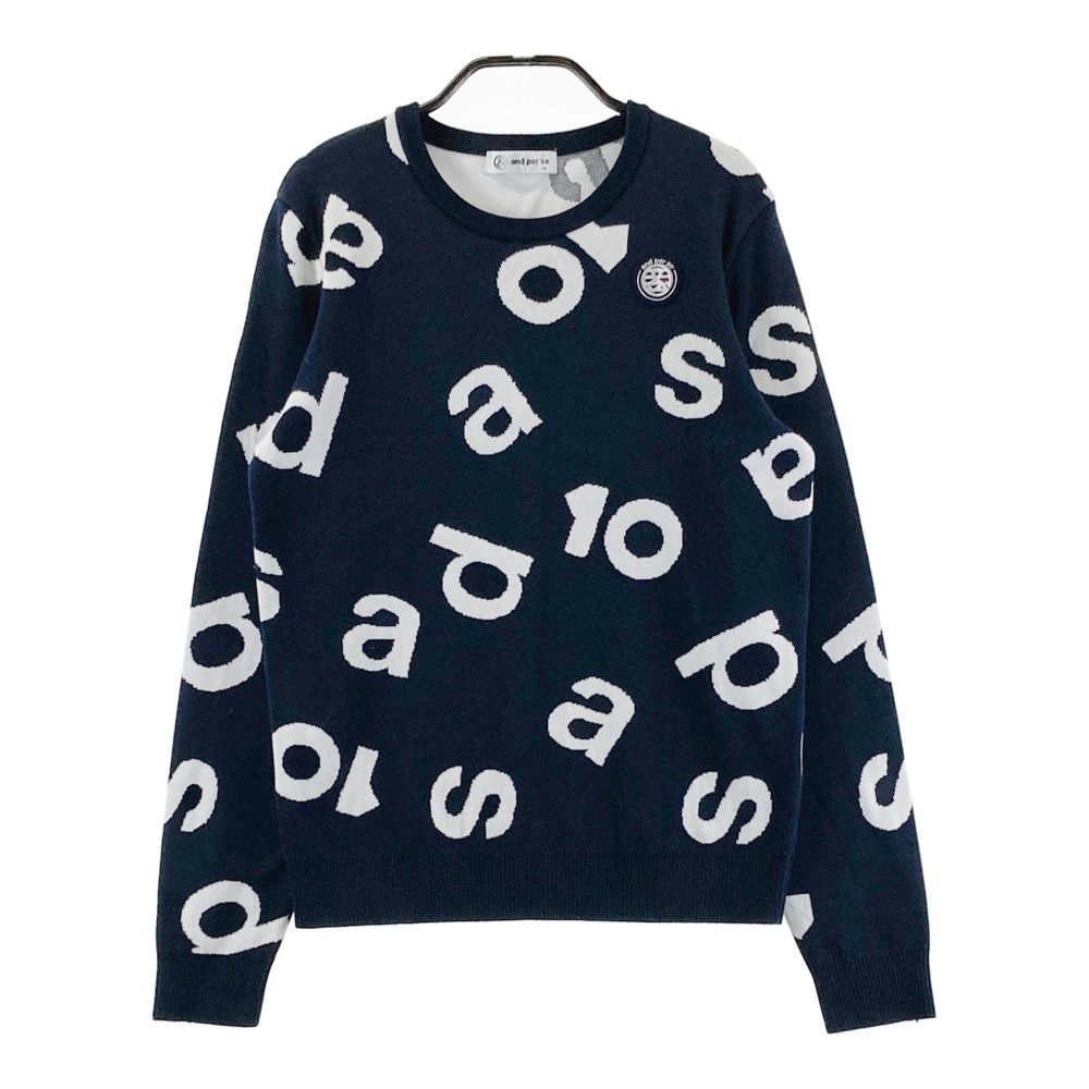 サイズ M AND PER SE アンパスィ 長袖ニットセーター 総柄 ネイビー系 ゴルフウェア レディース ストスト