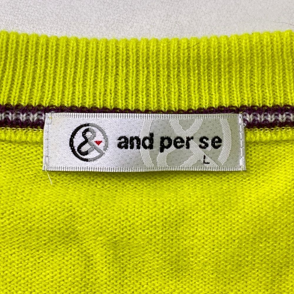 【アンパスィ】ニットセーター　LLサイズ　イエロー　メンズ　ゴルフウェア サイズ：L AND PER SE アンパスィ 長袖ニットセーター イエロー系