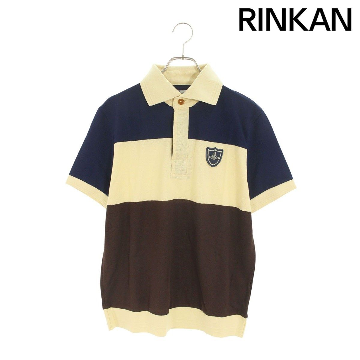 ヴィヴィアンウエストウッドマン VW-LP-70776 ロゴワッペンボーダー半袖ポロシャツ メンズ 44