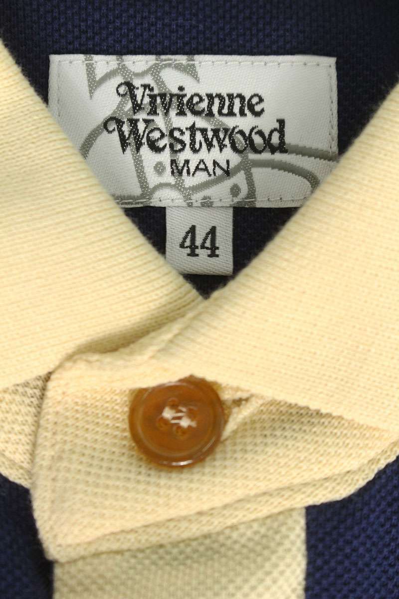 ヴィヴィアンウエストウッドマン VW LP 70776 ロゴワッペンボーダー半袖ポロシャツ メンズ 44 ポロシャツ トップス メンズ