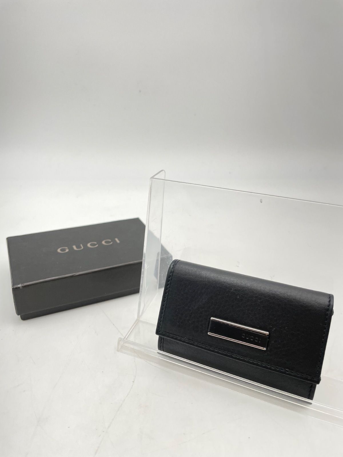 CS2006 グッチ キーケース 無地 ブラック レザー 6連 キーケース 鍵入れ