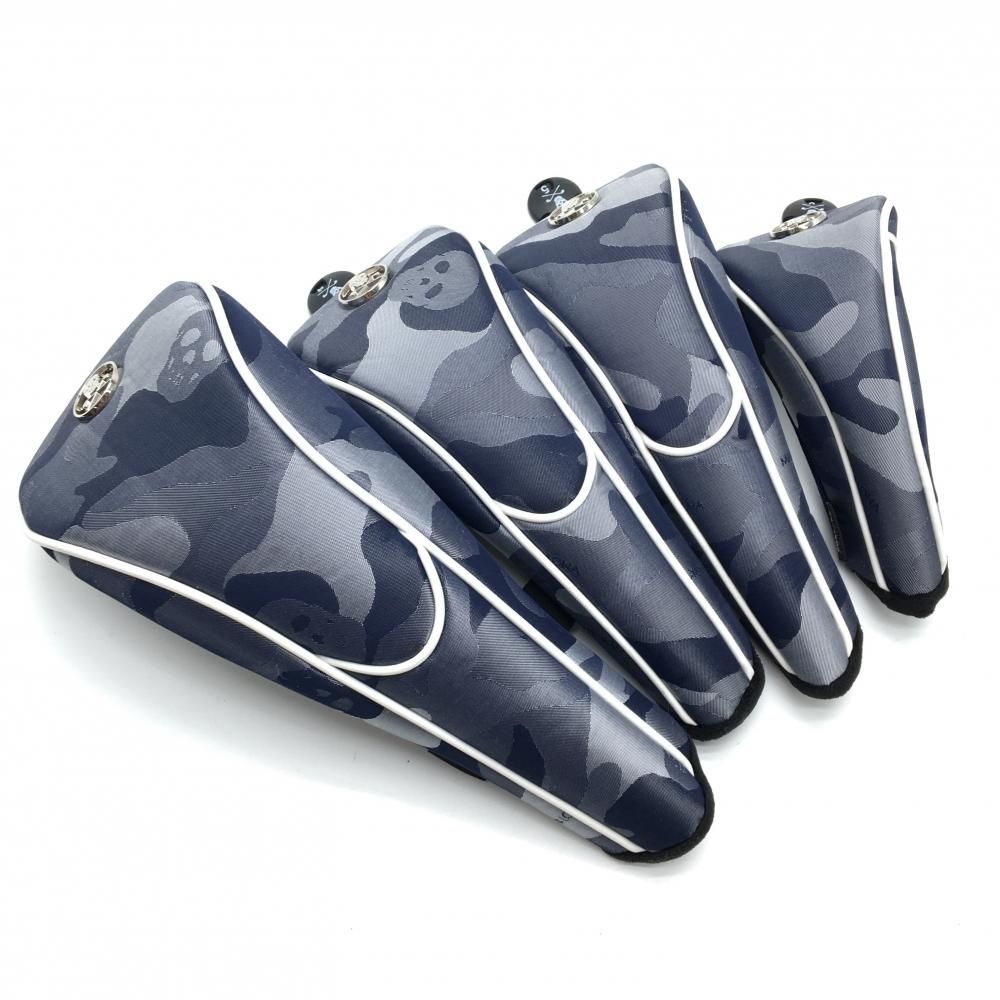 マークアンドロナ ヘッドカバー4点セット DR FW 2 UT ネイビー 白 カモフラ 迷彩 スカルゴルフ MARK＆LONA