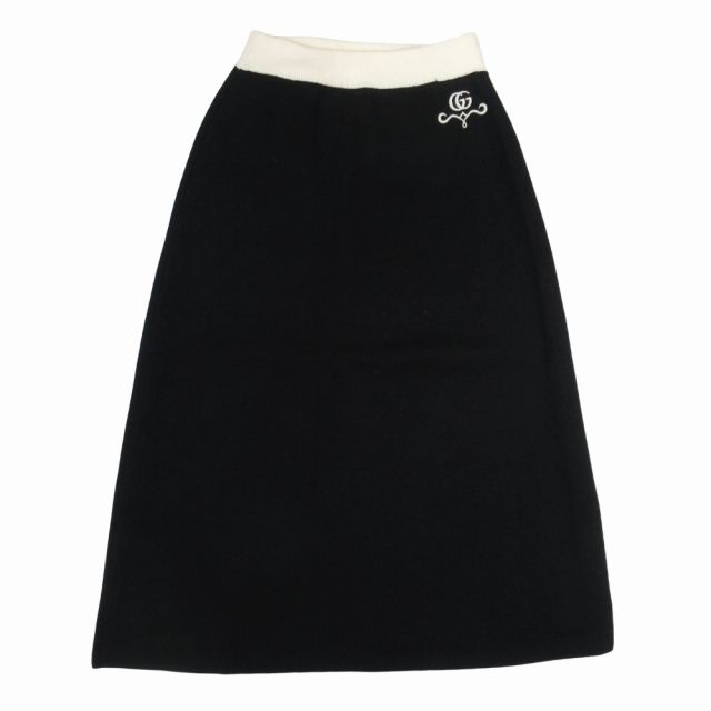 23aw グッチ GUCCI GGロゴ 刺繍 ウールニット ミモレスカート