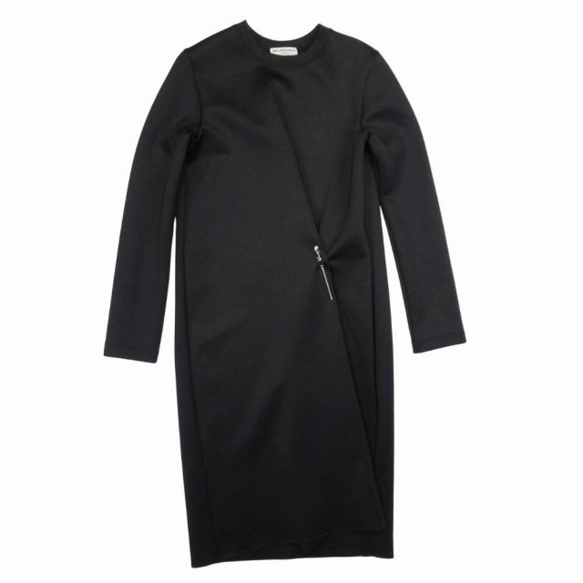 バレンシアガ タックデザイン ストレッチ生地 ワンピース ドレス 長袖 クルーネック 膝丈 S 黒 ブラック 403837 TPK 14 A 66 レディース