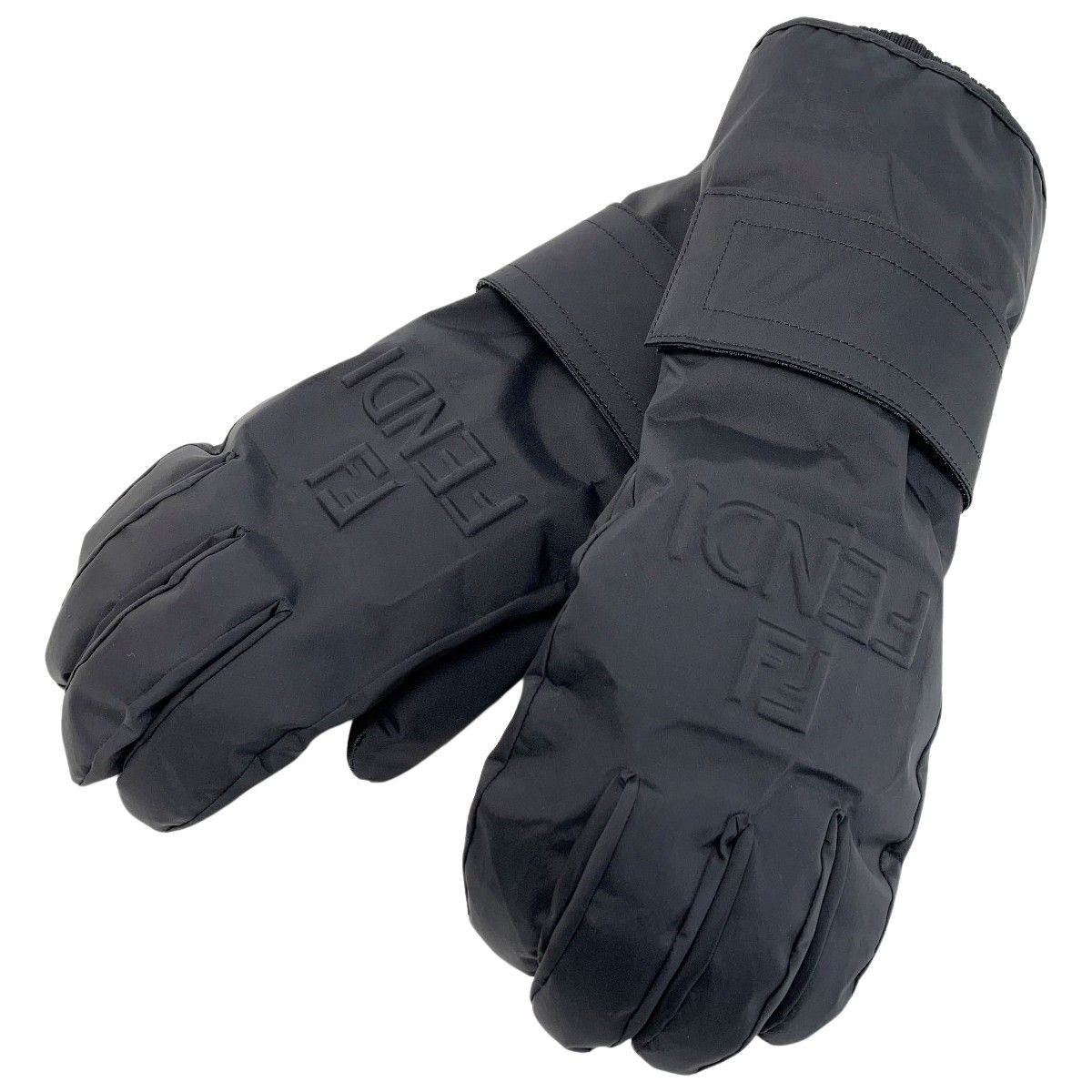 FENDI フェンディ エンボス加工FF FENDIロゴ 手袋 グローブ ブラック Lサイズ ナイロン