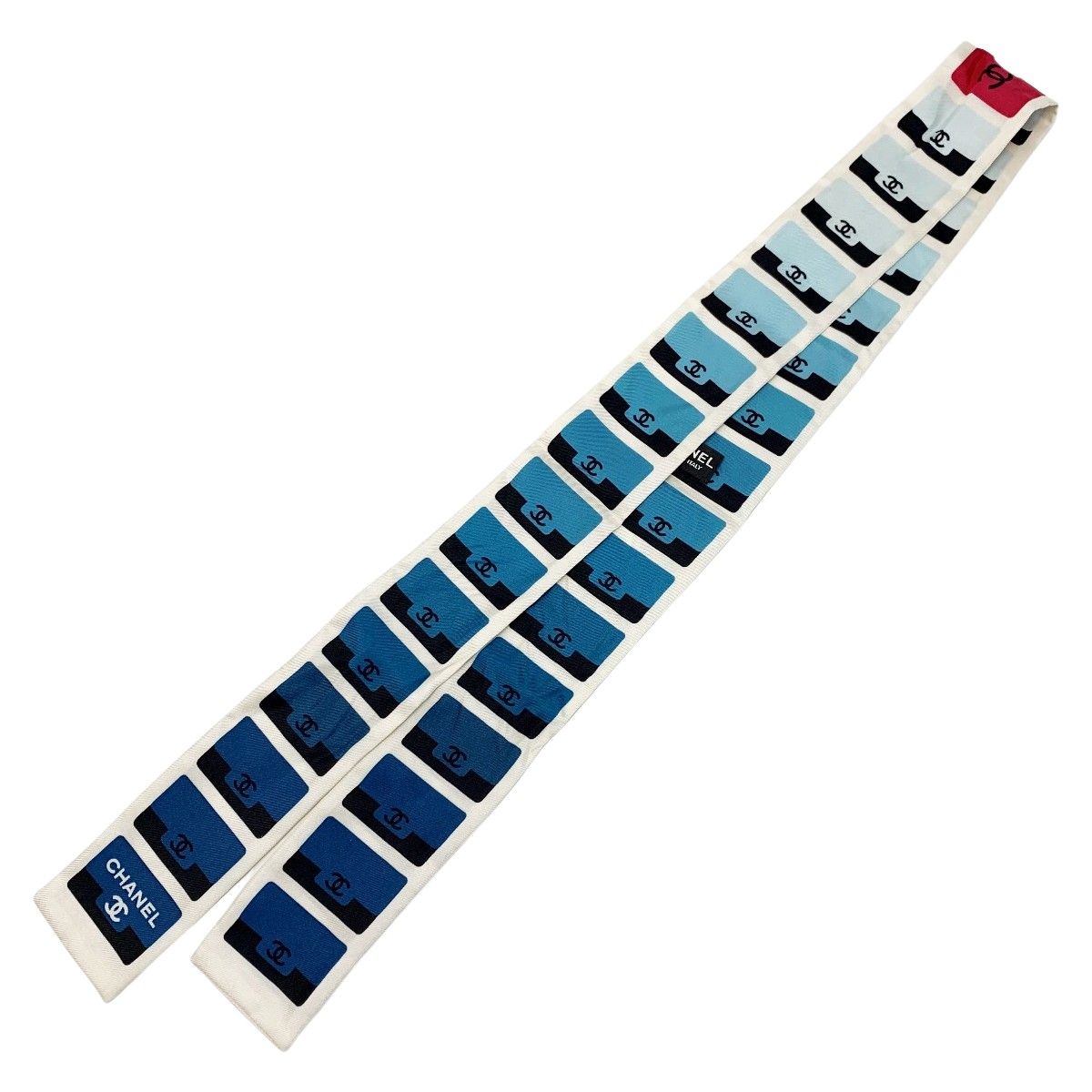 CHANEL シャネル ヘアバンド 細いスカーフ ツイリー ホワイト×ブルー