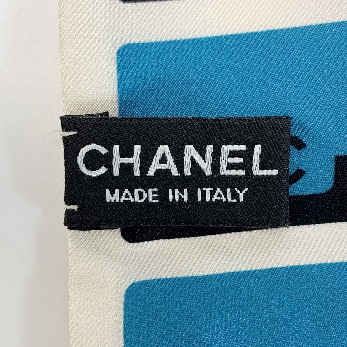 CHANEL シャネル ヘアバンド 細いスカーフ ツイリー ホワイト×ブルー