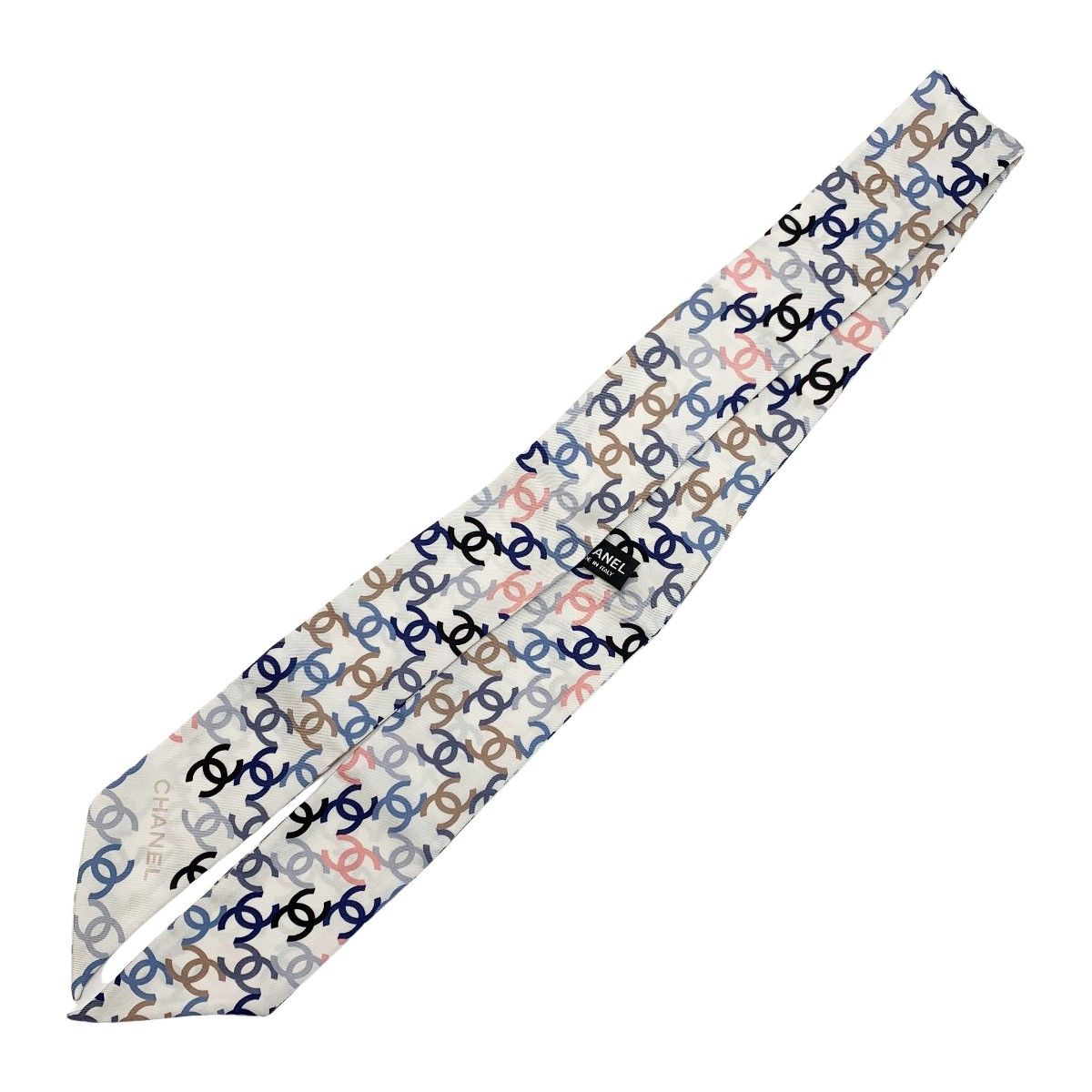 CHANEL シャネル ヘアバンド 細いスカーフ ツイリー ホワイト シルク