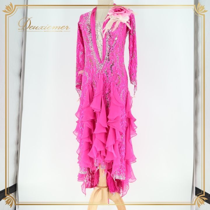 社交ダンス 衣装 Nakagawa ナカガワ ラテン ドレス ワンピース 羽 花