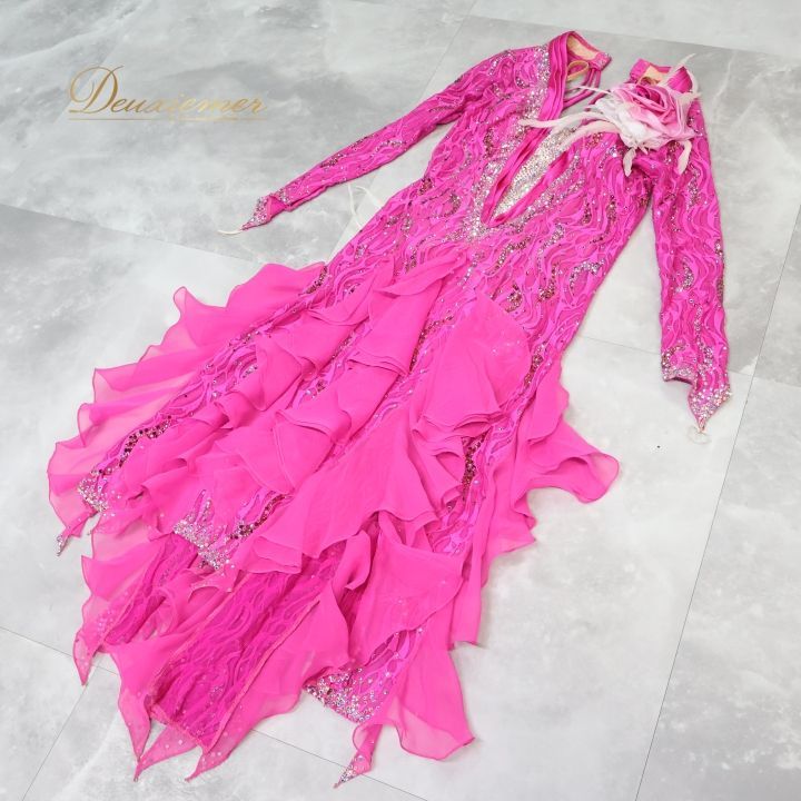 社交ダンス 衣装 Nakagawa ナカガワ ラテン ドレス ワンピース 羽 花