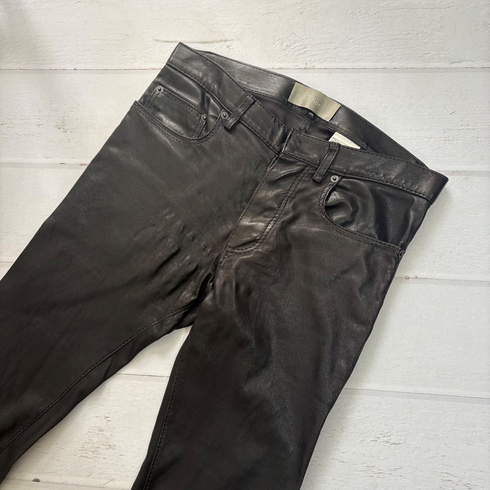 名作 07ss Dior homme ディオールオム レザーパンツ ラムスキン エディ