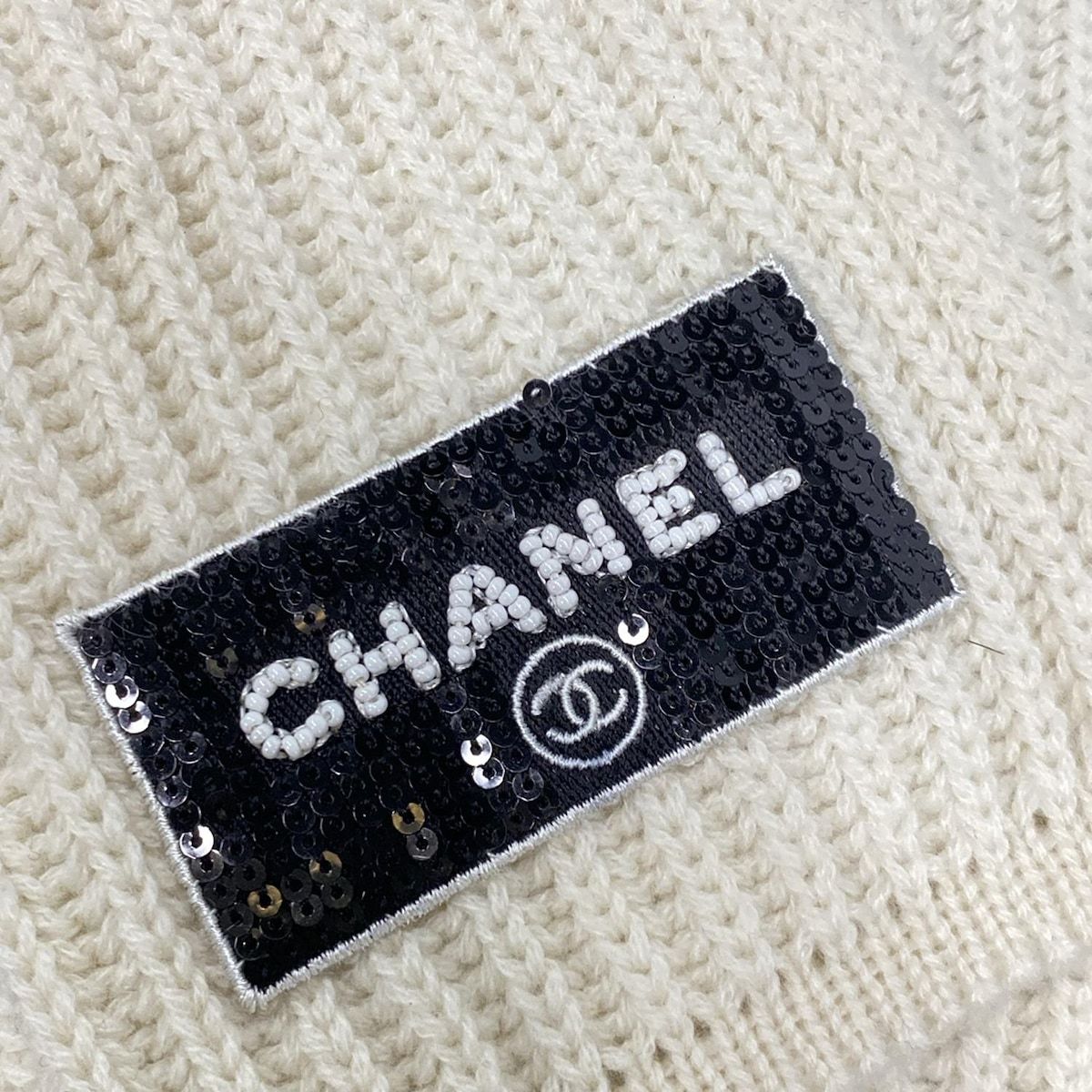 CHANEL(シャネル) マフラー - アイボリー×黒×白 スパンコール/ビーズ