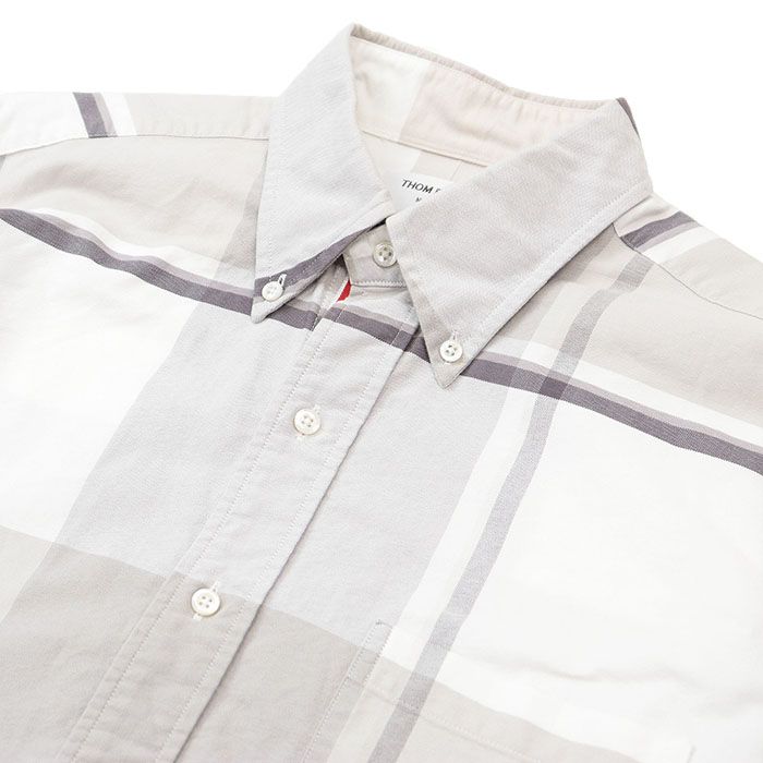 THOM BROWNE トム ブラウン ボタンダウンシャツ トリコロール オックスフォード ブロックチェック コットン レギュラー ロングスリーブ 長袖 メンズ サイズ 4 グレー系 灰色 米国製