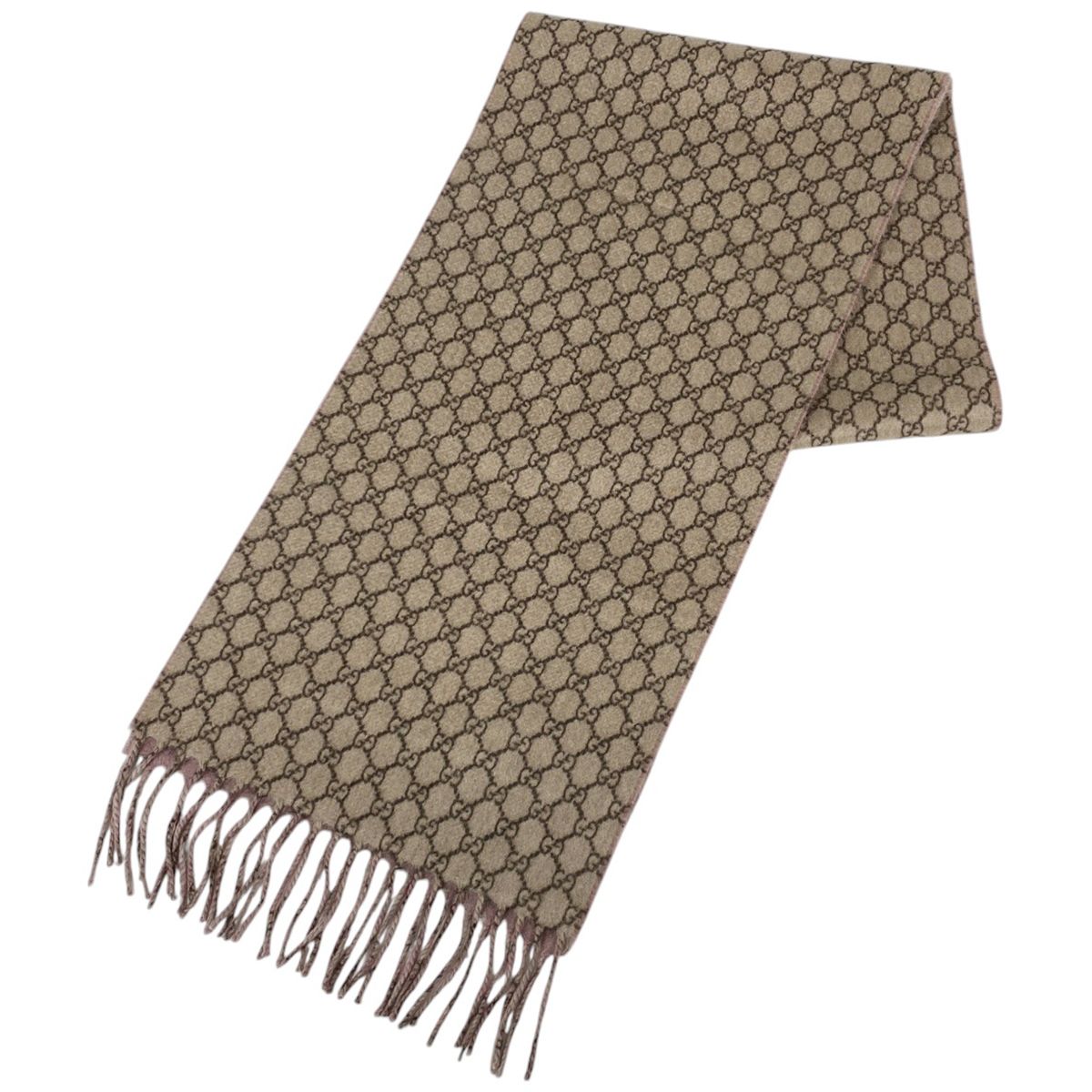 グッチ GUCCI GG柄 マフラー フランジ カシミヤ ベージュ ピンク レディース