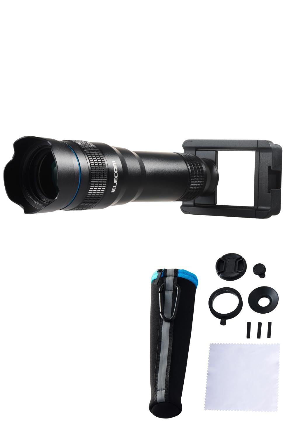 エレコム スマホ 望遠レンズ 16倍 16× 外付け 挟むだけ FMC加工 ケラレ現象軽減 レンズキャップ付き 収納ポーチ付属 iphone P- 3 望遠レンズ16倍