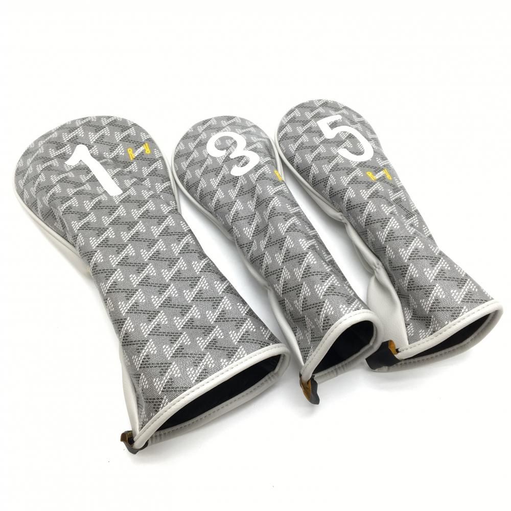 超 レザレクション ヘッドカバー3点セット DR FW×2 グレー×白 ロゴ総柄ゴルフ モデル Resurrection
