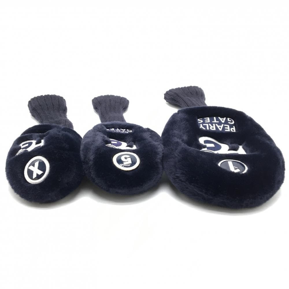 美品】パーリーゲイツ ボアヘッドカバー3点セット(DR FW UT) ネイビー