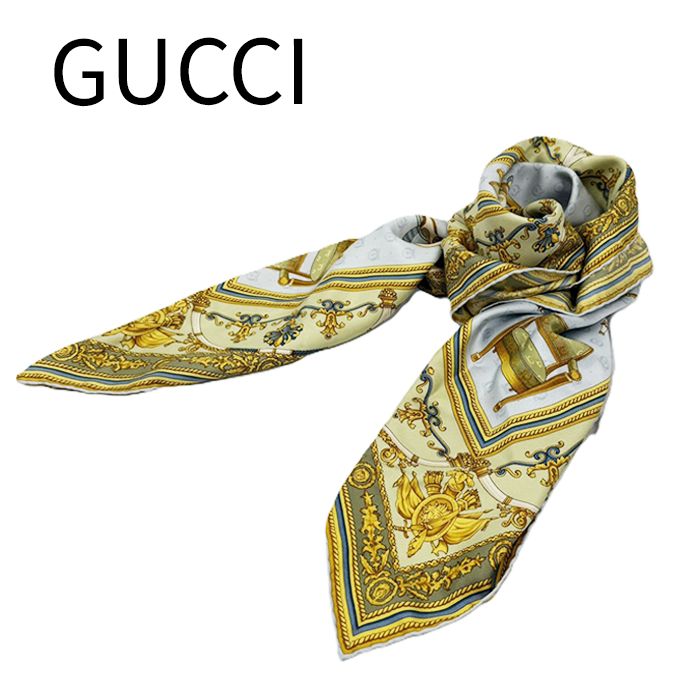 GUCCI グッチ　スカーフ　ヴィンテージ　Vintage　シルク100％　大判 GUCCI グッチ スカーフ シルク100％ チェア柄 イス ヴィンテージ