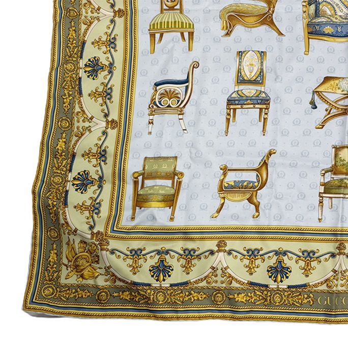 GUCCI グッチ スカーフ シルク100％ チェア柄 イス ヴィンテージ
