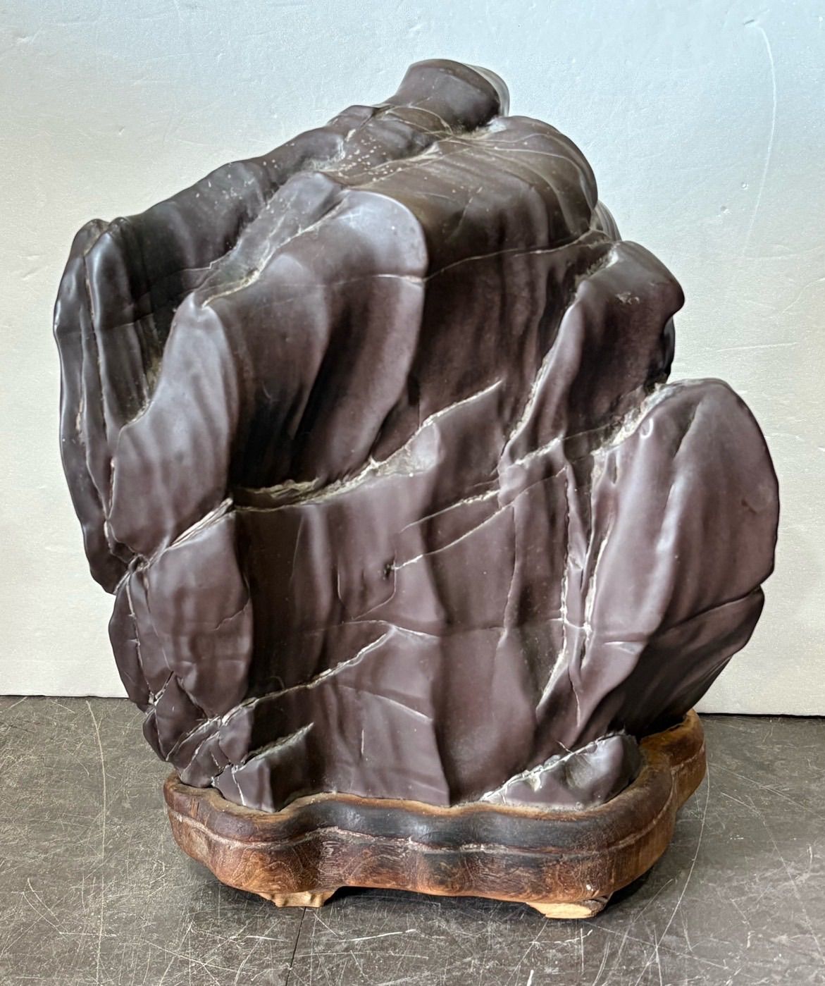 天然石 置物 鑑賞石 茶色 重い 木製台 インテリア