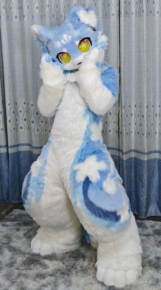 着ぐるみ ケモノ体 フルスーツ セット NO 64 青 水色 犬 全頭ヘッド ファースーツ ぬいぐるみ コスプレ コスチューム