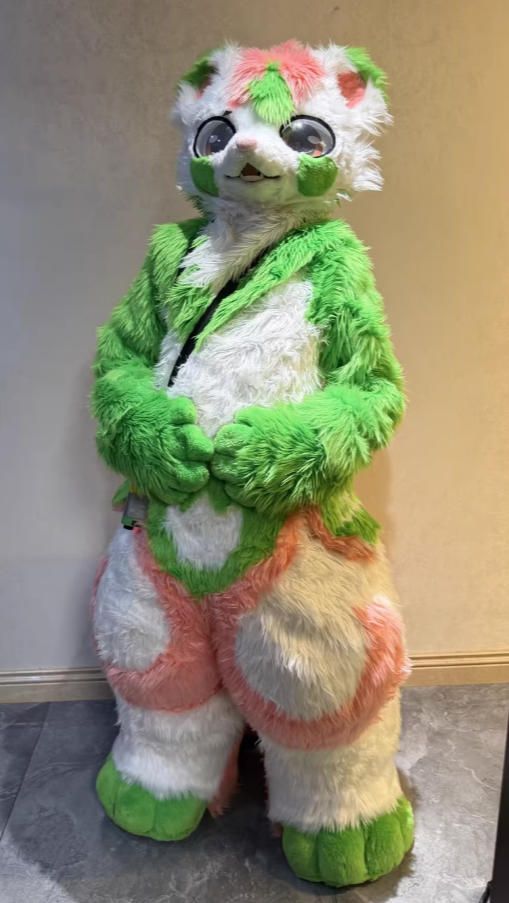 ケモノ 着ぐるみ 犬 ファースーツ フルスーツ ☆着ぐるみ ケモノ体 フルスーツ セット NO.65 緑 犬 全頭ヘッド