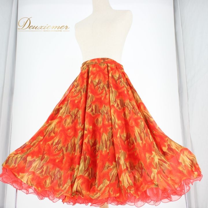 社交ダンス用オレンジスカート 社交ダンス 衣装 スタンダード スカート レッスンウェア オール