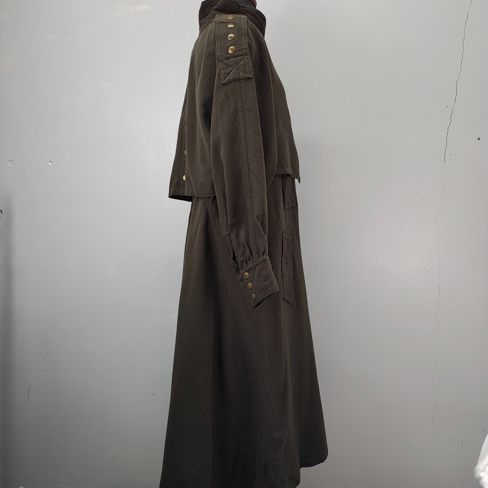 伊太利屋 ウールコート ロングコート 11 GK セーラー襟 オリーブ