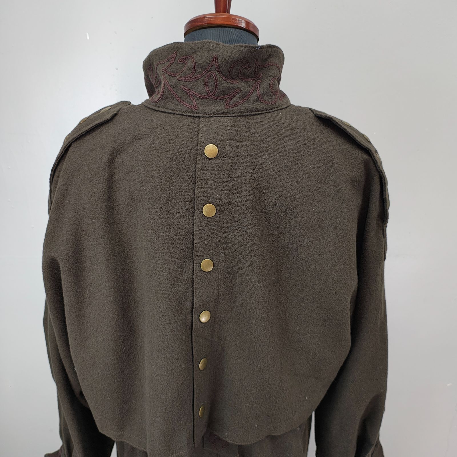 伊太利屋 ウールコート ロングコート 11 GK セーラー襟 オリーブ