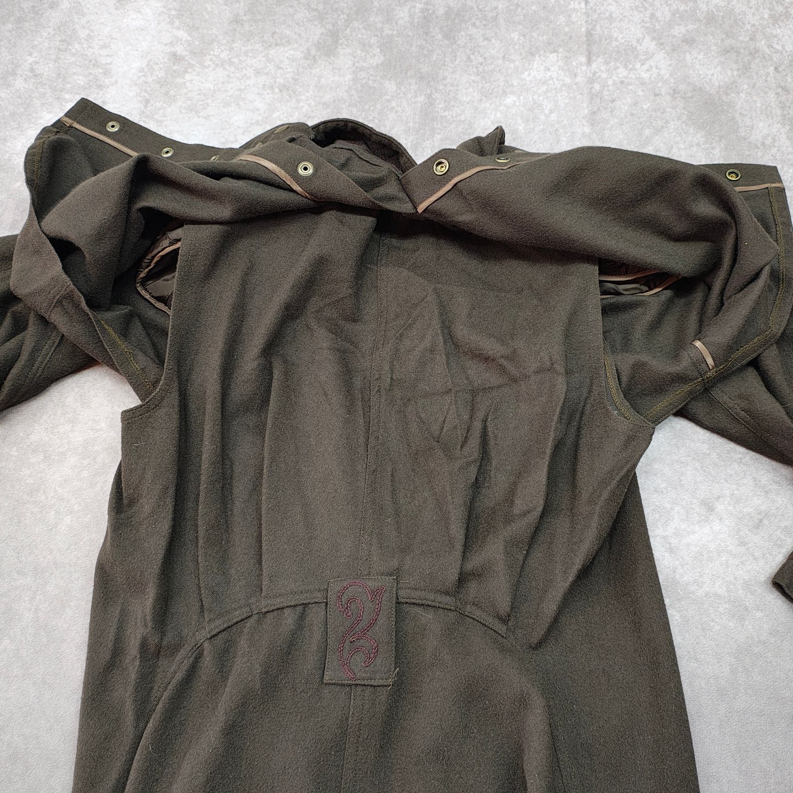 伊太利屋 ウールコート ロングコート 11 GK セーラー襟 オリーブ