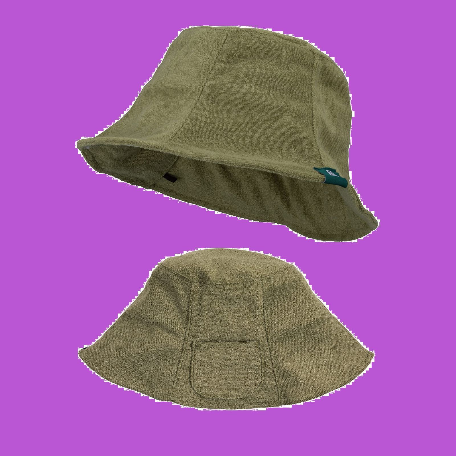 頭囲60cm [洗濯可能] フリーサイズ モスグリーン ポケット付き サウナハット マイサウナバケットハット [シービージャパン] tomte