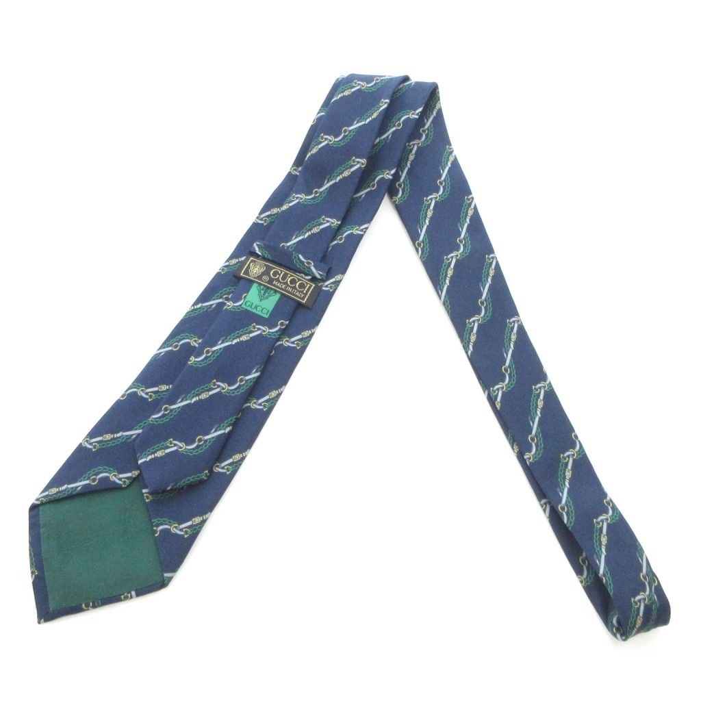 グッチ GUCCI ネクタイ レギュラータイ ストライプ 絹 シルク 総柄 紺