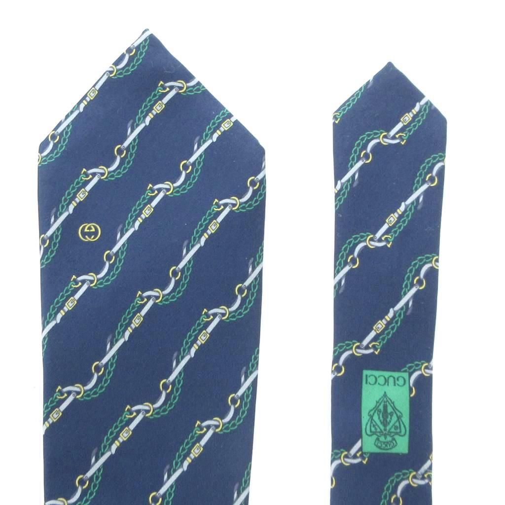 グッチ GUCCI ネクタイ レギュラータイ ストライプ 絹 シルク 総柄 紺