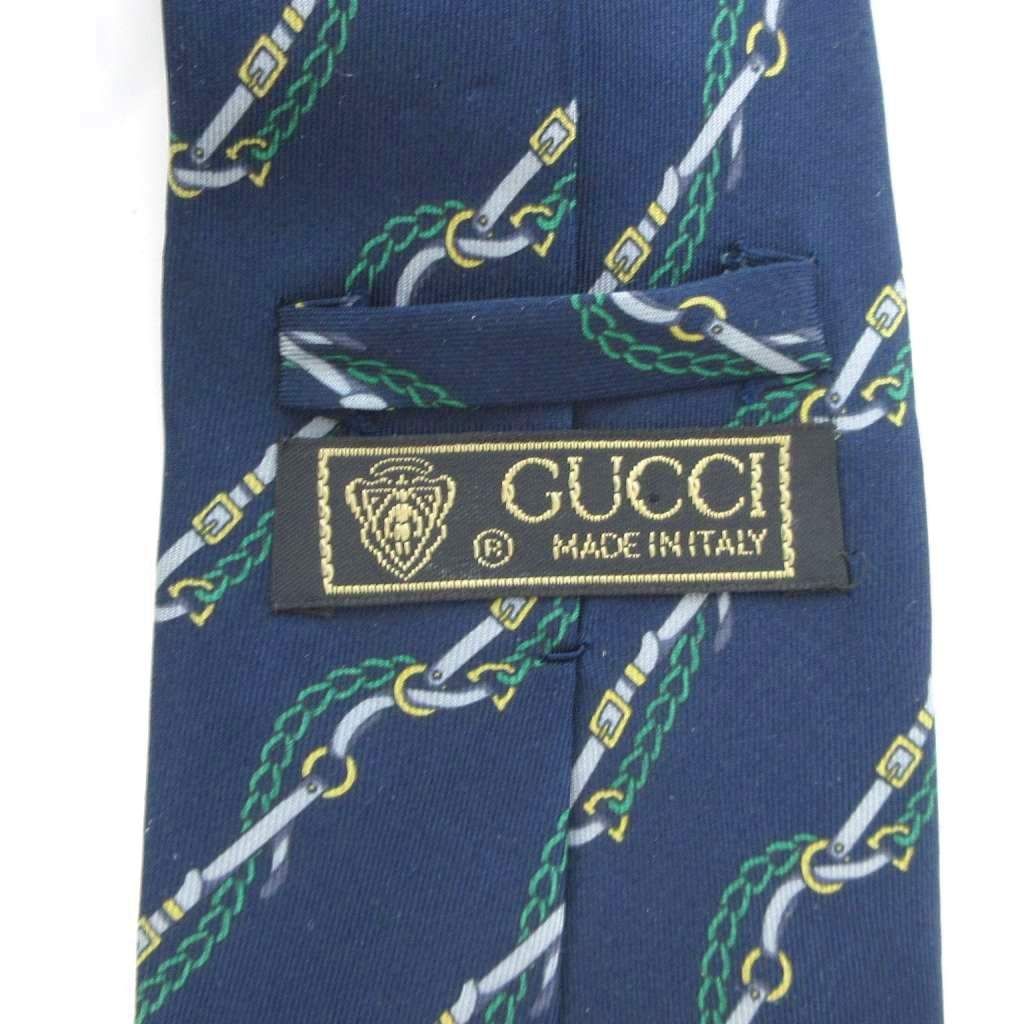 グッチ GUCCI ネクタイ レギュラータイ ストライプ 絹 シルク 総柄 紺